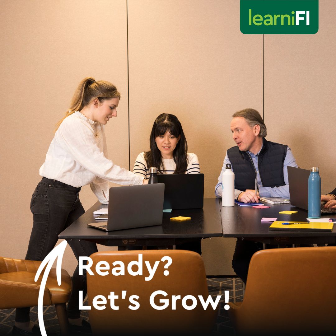 Group of colleagues working together, text reads: Ready? Let's Grow.